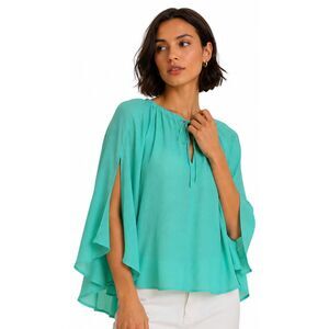 New Umgee S 4 6 8 Aqua Semi-Sheer Textured Flowy Elegant Tie Front Cape Top